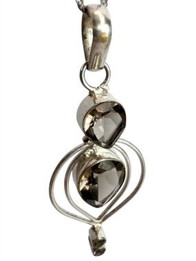 Modernist Sterling Silver Smoky Quartz Lavalier Necklace